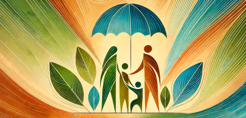 An abstract, warm illustration symbolizing emergency shelter