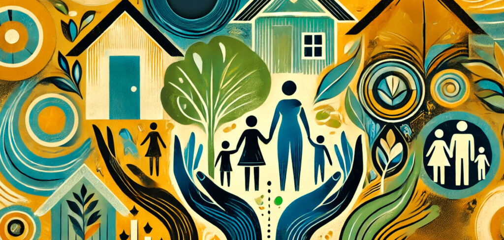An abstract, uplifting illustration symbolizing community impact and support, inspired by achievements in empowering households.